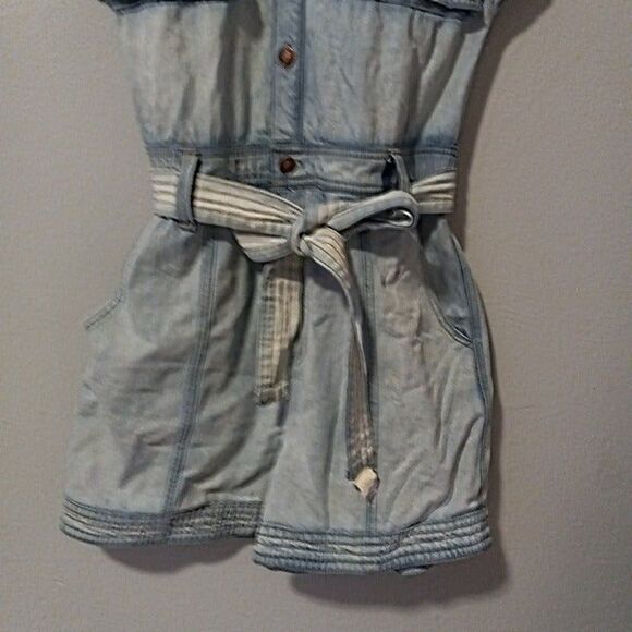 Happy X Nature Size 10 Denim Romper-Belted-Pockets-Light Wash-Pockets-Sleeveless - Picture 4 of 10